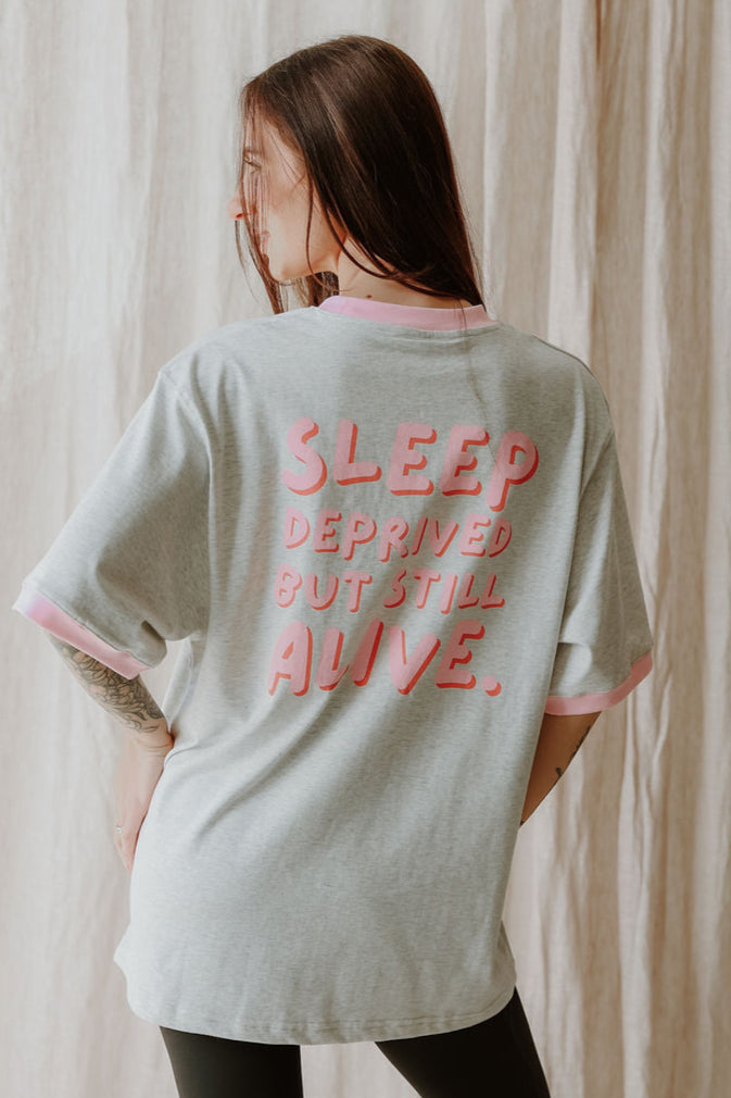 THE MUM LIFE TEE - "SLEEP DEPRIVED..." GREY