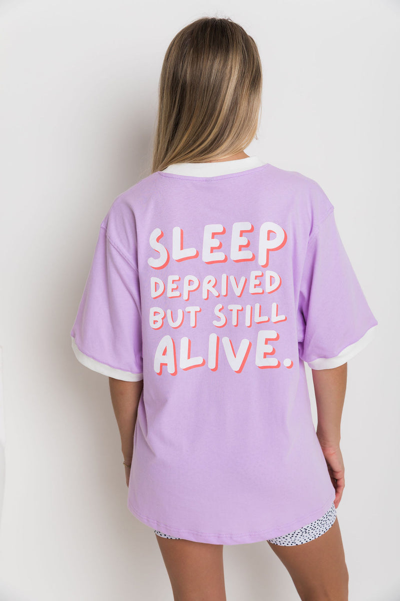 THE MUM LIFE TEE - "SLEEP DEPRIVED..." LILAC