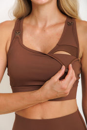 Nursing Sports Bra - "The Ultimate" Maximum Support + Max Coverage - Hot Chocolate
