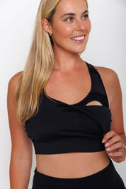 Nursing Sports Bra - High Velocity Maximum Support - Midnight Black