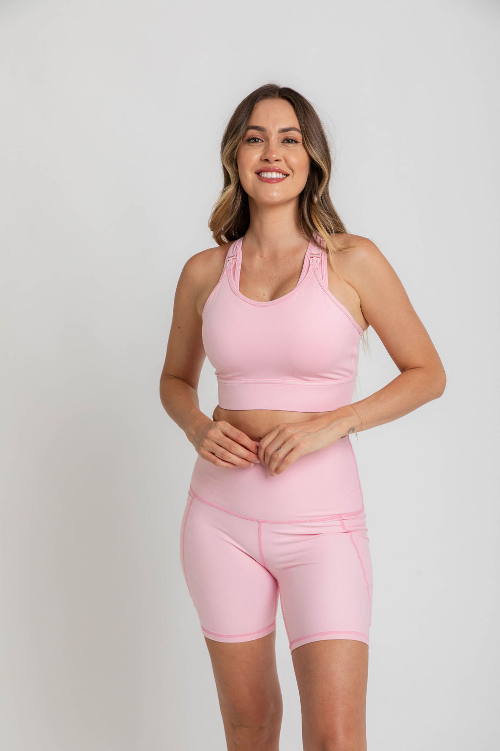NURSING SPORTS BRA - "THE ULTIMATE" MAXIMUM SUPPORT + MAX COVERAGE - BABY PINK